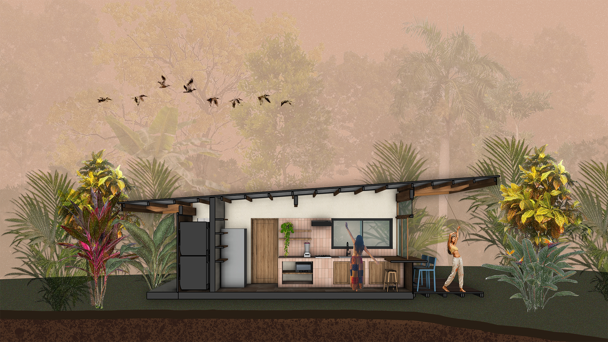 tropical cabin terrace Casa Jagua indoor outdoor connection